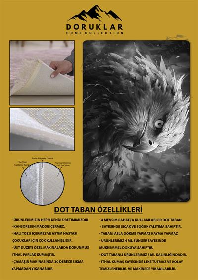 Kaymaz Taban Makinada Yıkanabilir Dijital Baskı Kartal Desenli Genç Odası Halısı