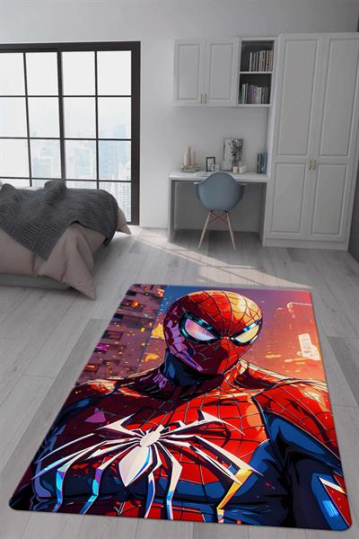 Kaymaz Taban Makinada Yıkanabilir Dijital Baskı Spiderman Desenli Genç Odası Halısı Dot Taban Halı GNC19