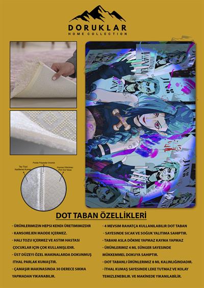 Kaymaz Taban Makinada Yıkanabilir Dijital Baskı Arcane Jinx Desenli Çocuk Odası Halısı Dot Taban Halı ARC23