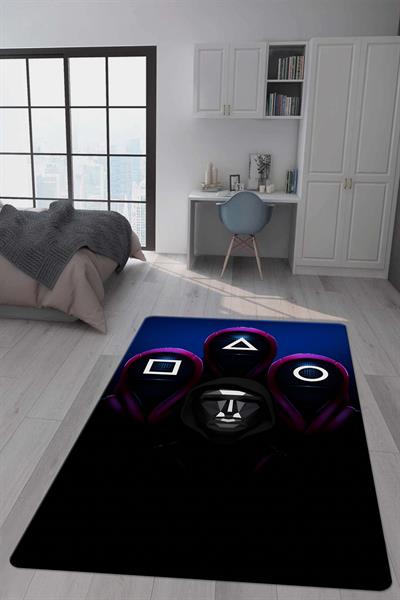 Kaymaz Taban Makinada Yıkanabilir Dijital Baskı Squid Game Desenli Genç Odası Halısı Dot Taban Halı GNC14