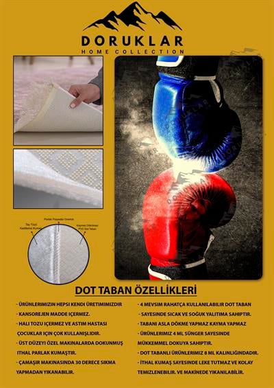 Kaymaz Taban Makinada Yıkanabilir Dijital Baskı Boks Eldiveni Desenli Çocuk Odası Halısı Dot Taban Halı RHR06