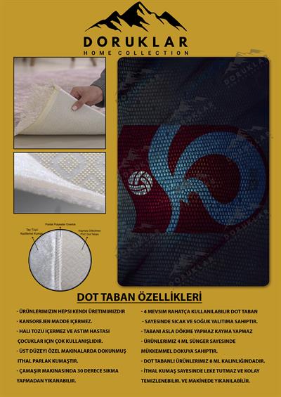 Kaymaz Taban Makinada Yıkanabilir Dijital Baskı Modern Desenli Genç Odası ve Çocuk Odası Halısı Dot Taban Halı