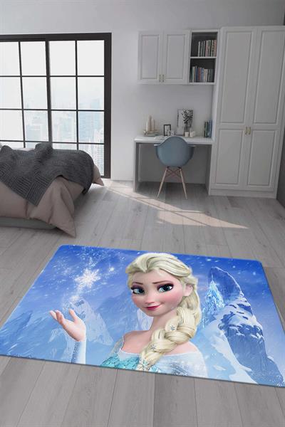 Kaymaz Taban Makinada Yıkanabilir Dijital Baskı Elsa Frozen Desenli Genç Odası Halısı Dot Taban Halı GNC65