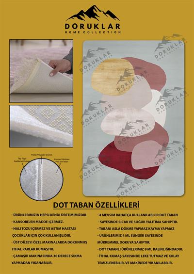 Kaymaz Taban Makinada Yıkanabilir Dijital Baskı Dekoratif Modern Desenli Nida Serisi Dot Taban Halı ND003