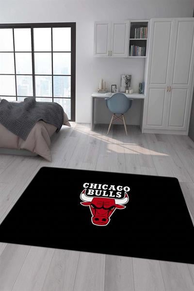 Kaymaz Taban Makinada Yıkanabilir Dijital Baskı Chicago Bulls Desenli Genç Odası Halısı Dot Taban Halı