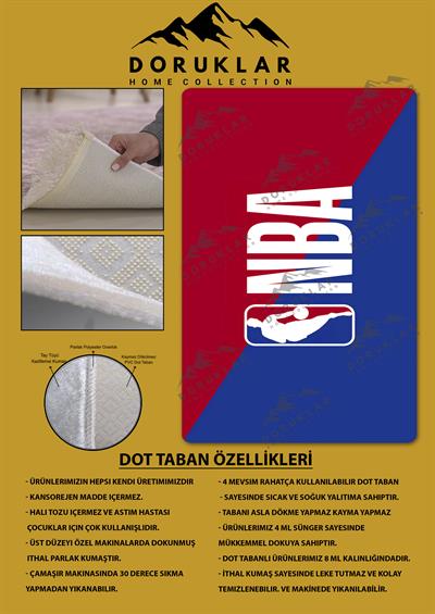 Kaymaz Taban Makinada Yıkanabilir Dijital Baskı NBA Desenli Genç Odası Halısı Dot Taban Halı GNC77
