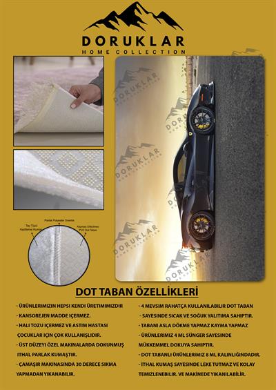 Kaymaz Taban Makinada Yıkanabilir Dijital Baskı Ferrari Desenli Genç Odası Halısı Dot Taban Halı