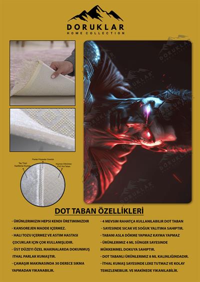 Kaymaz Taban Makinada Yıkanabilir Dijital Baskı SüperMan Desenli Genç Odası Halısı