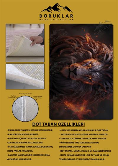 Kaymaz Taban Makinada Yıkanabilir Dijital Baskı Aslan Desenli Genç Odası Halısı