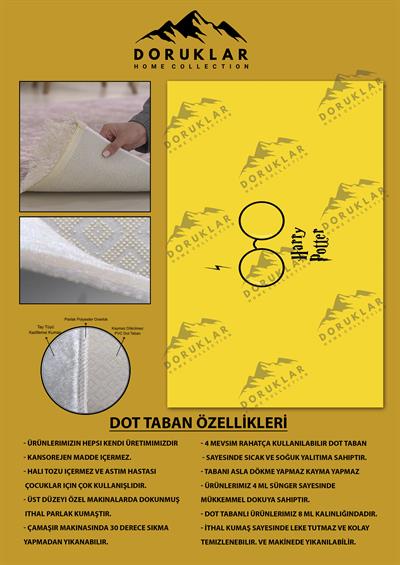 Kaymaz Taban Makinada Yıkanabilir Dijital Baskı Harry Potter Desenli Genç Odası Halısı