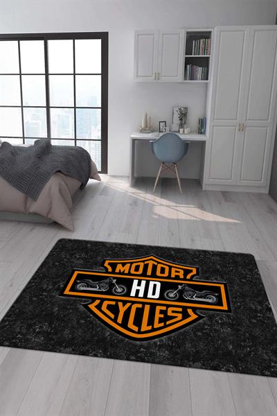 Kaymaz Taban Makinada Yıkanabilir Dijital Baskı Motor Desenli Genç Odası Halısı