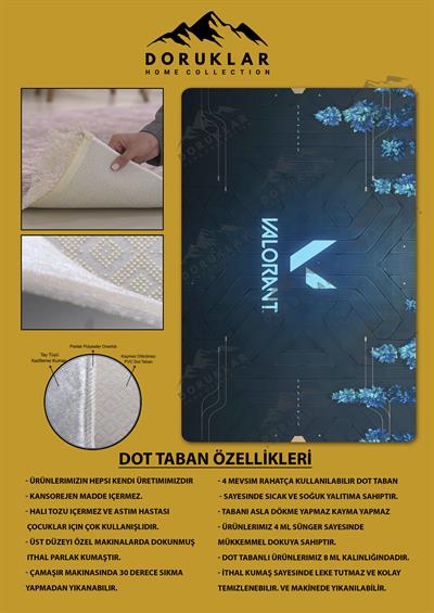 Kaymaz Taban Makinada Yıkanabilir Dijital Baskı Valorant Tasarım Desenli Çocuk Odası Halısı Dot Taban Halı VL13