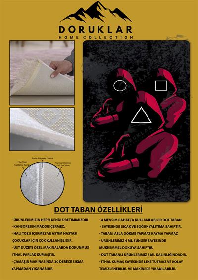 Kaymaz Taban Makinada Yıkanabilir Dijital Baskı Squid Game Karakter Desenli Genç Odası Halısı Dot Taban Halı