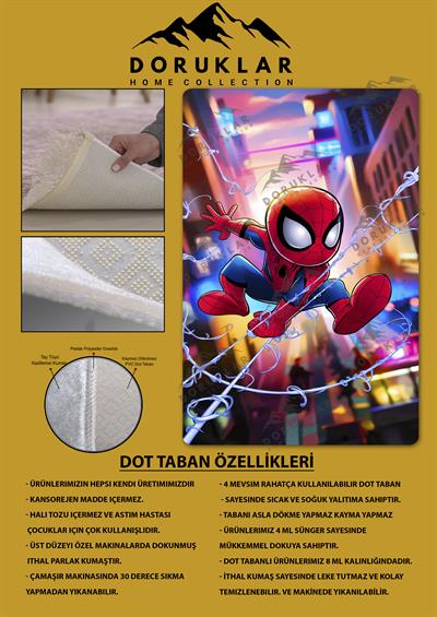 Kaymaz Taban Makinada Yıkanabilir Dijital Baskı Spiderman Desenli Genç Odası Halısı Dot Taban Halı GNC18