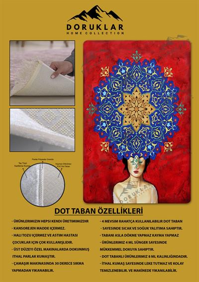 Kaymaz Taban Makinada Yıkanabilir Dijital Baskı Marjinal Desenli Genç Halısı Dot Taban Halı