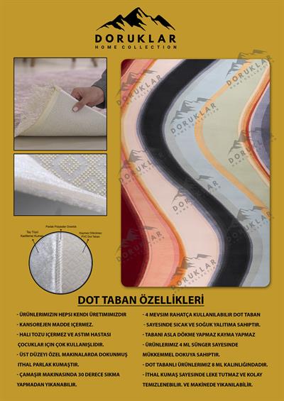 Kaymaz Taban Makinada Yıkanabilir Dijital Baskı Dekoratif Modern Desenli Nida Serisi Dot Taban Halı ND014