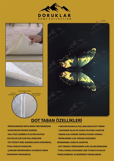 Kaymaz Taban Makinada Yıkanabilir Dijital Baskı Kelebek Desenli Genç Odası Halısı