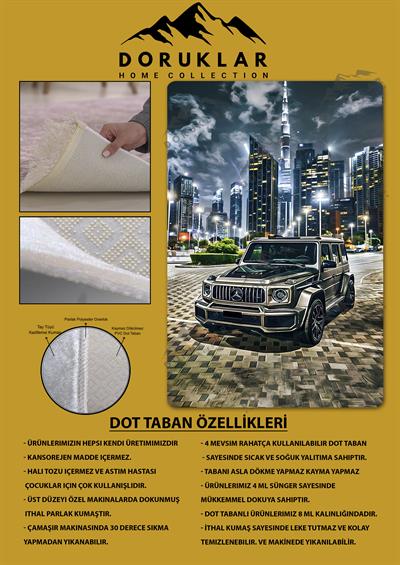 Kaymaz Taban Makinada Yıkanabilir Dijital Baskı Araba Desenli Genç Odası Halısı Dot Taban Halı GNC10