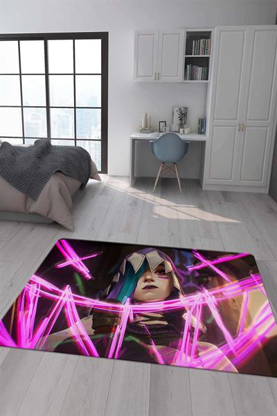 Kaymaz Taban Makinada Yıkanabilir Dijital Baskı Arcane Jinx Desenli Çocuk Odası Halısı Dot Taban Halı ARC12