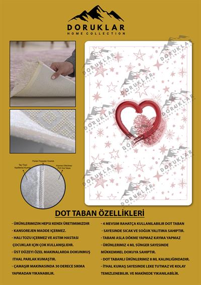 Kaymaz Taban Makinada Yıkanabilir Dijital Baskı Kalp Yıldız Desenli Çocuk Odası Halısı Dot Taban Halı