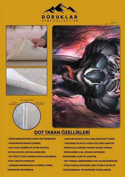 Kaymaz Taban Makinada Yıkanabilir Dijital Baskı Venom Desenli Genç Odası Halısı