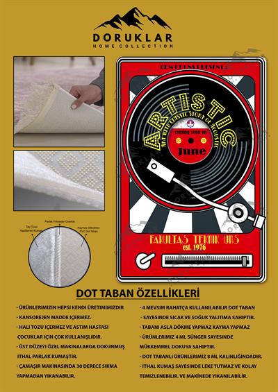 Kaymaz Taban Makinada Yıkanabilir Dijital Baskı Retro Desenli Çocuk Genç Odası Halısı Dot Taban Halı RTR26