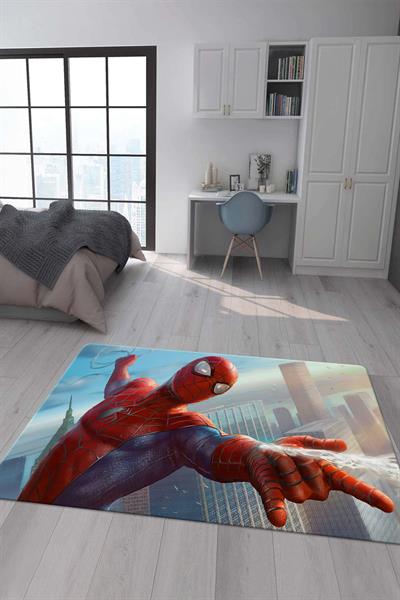 Kaymaz Taban Makinada Yıkanabilir Dijital Baskı Spiderman Desenli Genç Odası Halısı