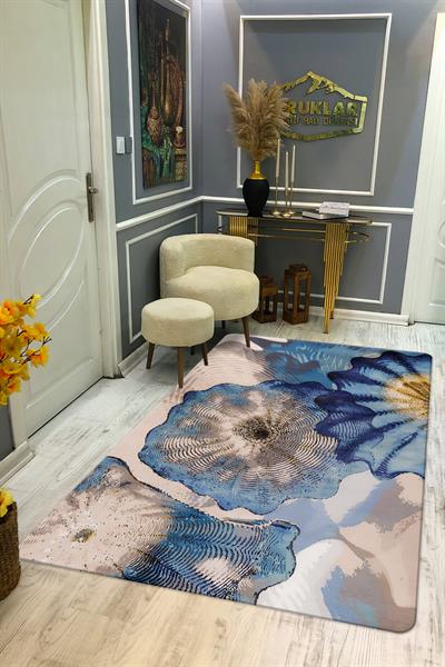 Kaymaz Taban Makinada Yıkanabilir Dijital Baskı Dekoratif Modern Desenli Rona Serisi Dot Taban Halı RN023