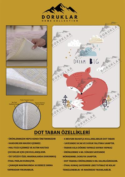 Kaymaz Taban Makinada Yıkanabilir Dijital Baskı Dream Big Desenli Genç Odası Halısı