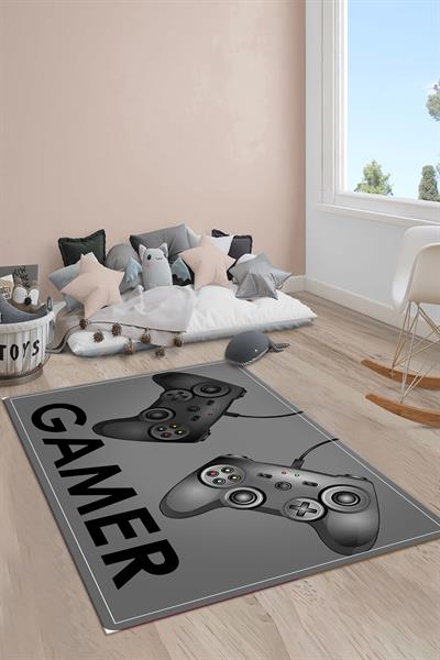 Kaymaz Taban Makinada Yıkanabilir Gamer Konsol Desenli Çocuk Halısı