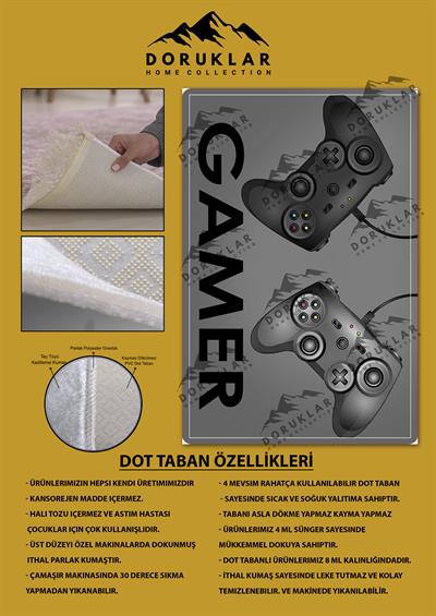 Kaymaz Taban Makinada Yıkanabilir Gamer Konsol Desenli Çocuk Halısı