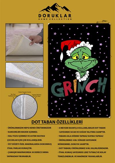 Kaymaz Taban Makinada Yıkanabilir Grinch Desenli Çocuk Halısı