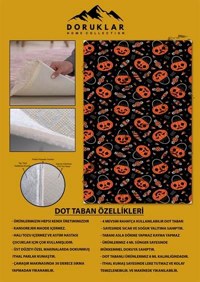Kaymaz Taban Makinada Yıkanabilir Hallowen Desenli Çocuk Halısı