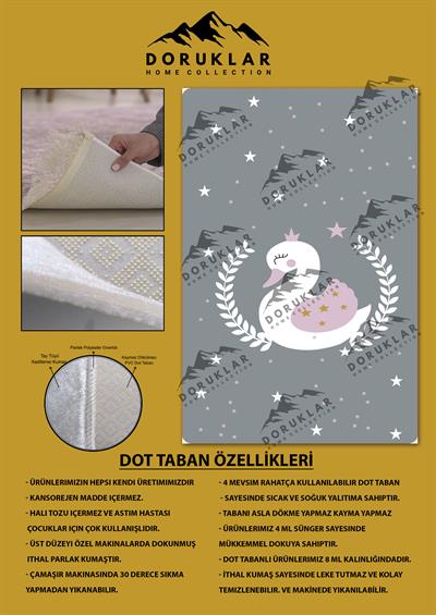 Kaymaz Taban Makinada Yıkanabilir Kuğu Desenli Çocuk Halısı
