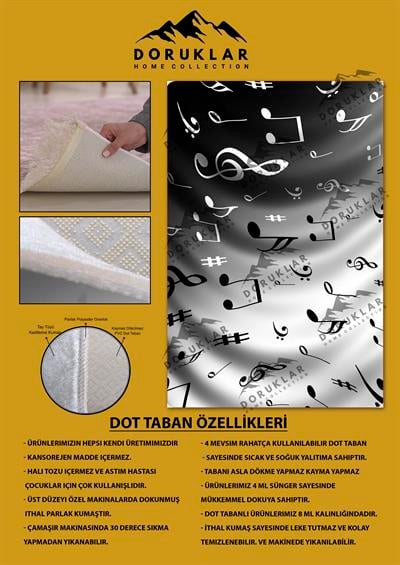 Kaymaz Taban Makinada Yıkanabilir Notalar Desenli Çocuk Halısı