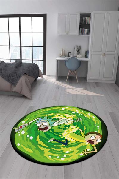 Kaymaz Taban Makinada Yıkanabilir Rick and Morty Desenli Çocuk Halısı