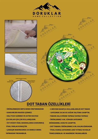 Kaymaz Taban Makinada Yıkanabilir Rick and Morty Desenli Çocuk Halısı