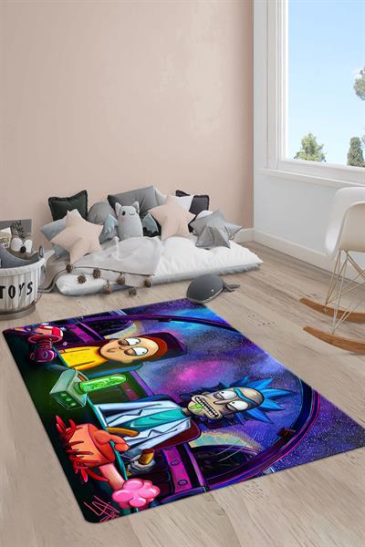 Kaymaz Taban Makinada Yıkanabilir Rick and Morty Desenli Çocuk Halısı