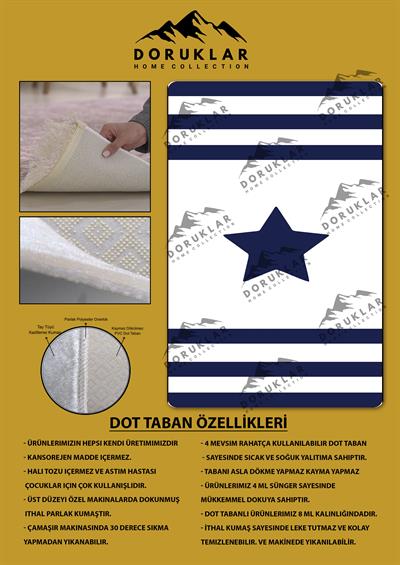 Kaymaz Taban Makinada Yıkanabilir Şerit Yıldız Desenli Çocuk Halısı