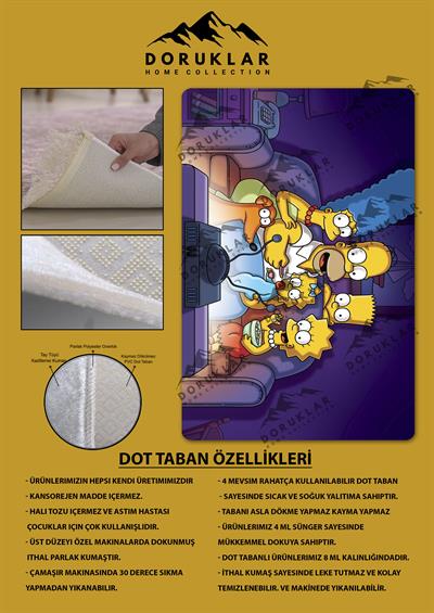 Kaymaz Taban Makinada Yıkanabilir Simpsons Desenli Çocuk Halısı
