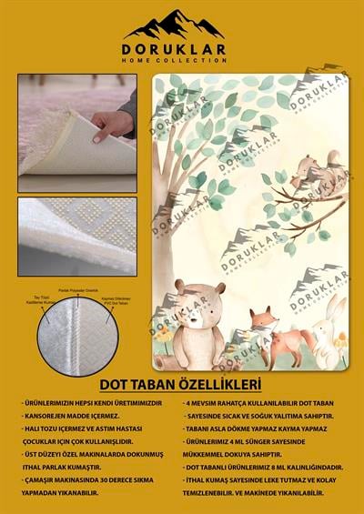 Kaymaz Taban Makinada Yıkanabilir Tatlı Hayvanlar Desenli Çocuk Halısı