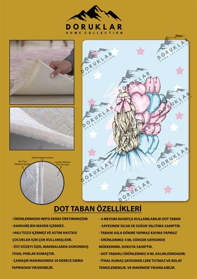 Kaymaz Taban Makinada Yıkanabilir Tatlı Kız Desenli Çocuk Halısı
