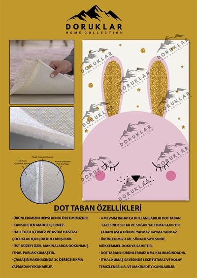 Kaymaz Taban Makinada Yıkanabilir Tavşan Desenli Çocuk Halısı