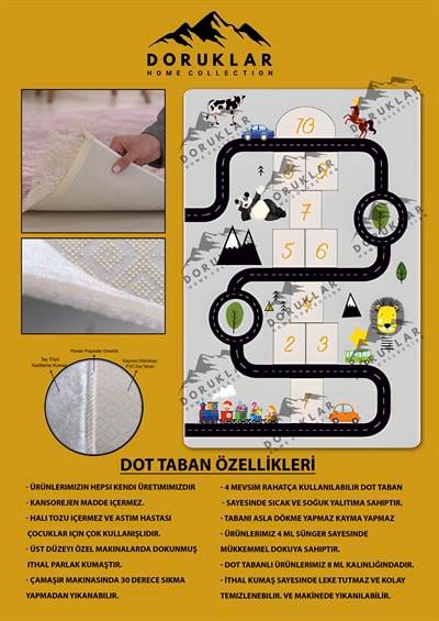 Kaymaz Taban Makinada Yıkanabilir Yol Araba ve Seksek Desenli Çocuk Halısı