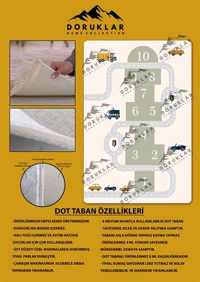 Kaymaz Taban Makinada Yıkanabilir Yol Araba ve Seksek Desenli Çocuk Halısı