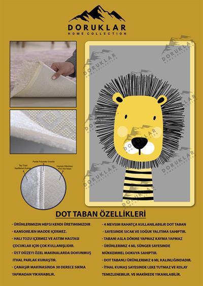 Kaymaz Taban Yıkanabilir Aslan Desenli Çocuk Halısı