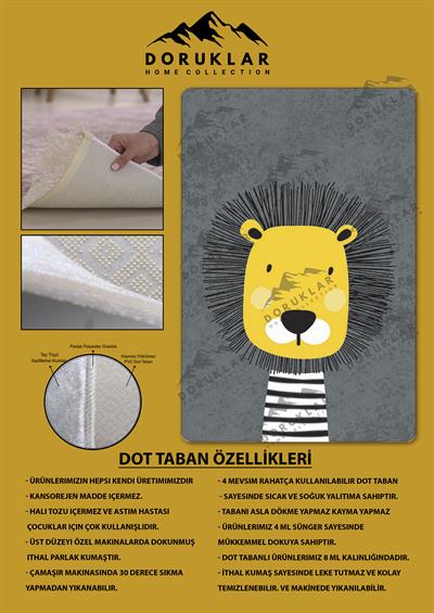 Kaymaz Taban Yıkanabilir Aslan Desenli Çocuk Halısı