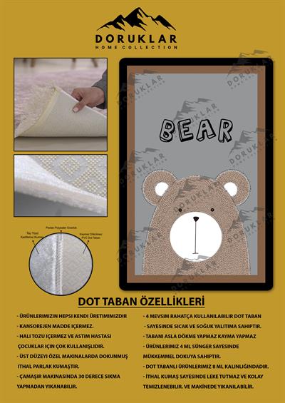 Kaymaz Taban Yıkanabilir Bear Desenli Çocuk Halısı