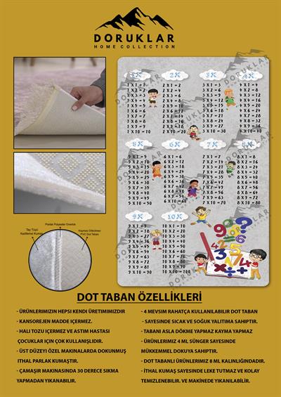 Kaymaz Taban Yıkanabilir Çarpım Tablosu Desenli Çocuk Halısı