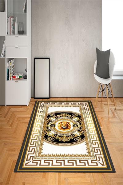 Kaymaz Taban Yıkanabilir Çerçeveli Aslan Göbek Desenli Dot Taban Halı
